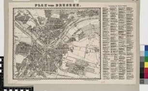 Stadtplan von Dresden, Altstadt und Neustadt, mit den Vorstädten und einem Straßenverzeichnis