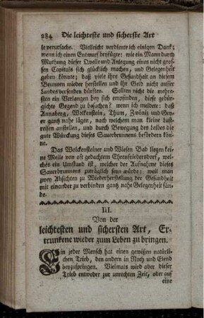 III. Von der leichtesten und sichersten Art, Ertrunkene wieder zum Leben zu bringen.