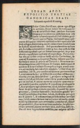Expositio Tertiae Canonicae Beati Iohannis apostoli & evang.