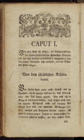 Caput I. Von dem schädlichen Kohlendampf.