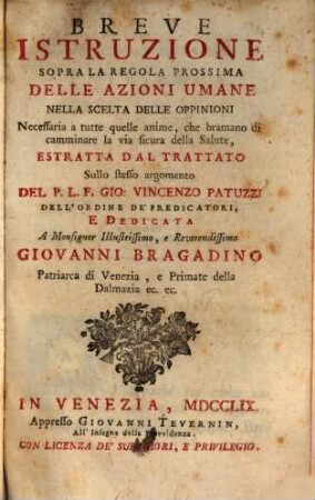 Breve istruzione sopra la regola prossima delle Azioni Umane ...