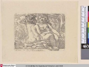 [Zwei nackte Kinder in einer Landschaft sitzend; Two naked Children sitting in a Landscape]