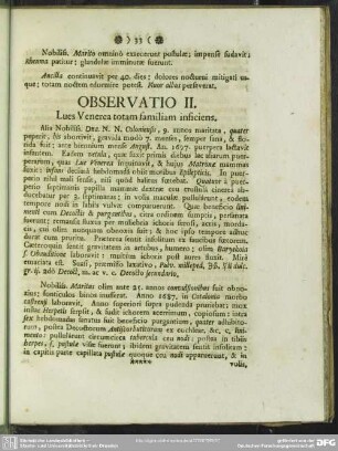 Observatio II. Lues Venerea totam familiam inficiens