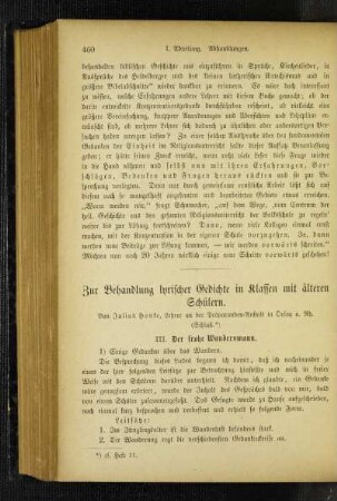 Zur Behandlung lyrischer Gedichte in Klassen mit älteren Schülern : (Schluß)