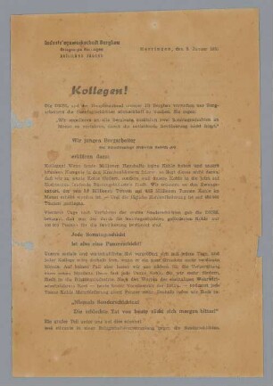 "Kollegen! Jede Sonntagsschicht ist also eine Panzerschicht!"