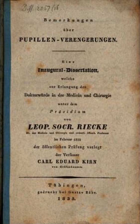 Bemerkungen über Pupillen-Verengerungen : Eine Inaug.-Diss.