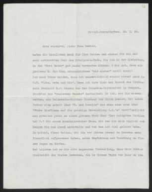Brief von Hans von Hülsen an Margarete Hauptmann