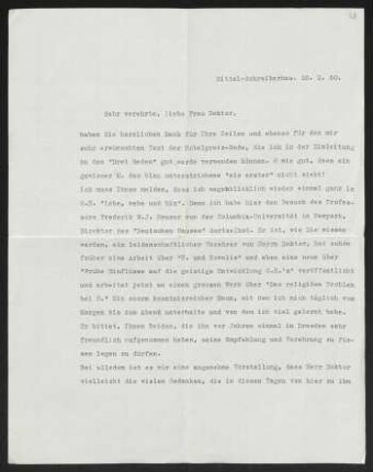 Brief von Hans von Hülsen an Margarete Hauptmann