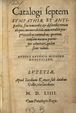 Catalogi septem Sympathiae et Antipathiae