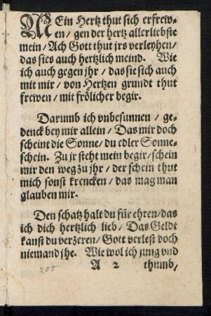 MEin Hertz thut sich erfrew=||en/ gen der hertz allerliebste || mein/