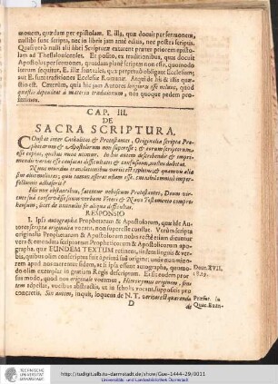 Cap. III DE SACRA SCRIPTURA