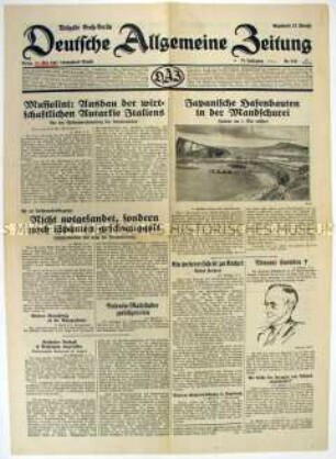 Tageszeitung "Deutsche Allgemeine Zeitung" u.a. zur "Nichteinmischung" der Großmächte in den Spanischen Bürgerkrieg