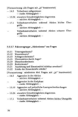 3.2.2.7 Faktorengruppe "Aktionismus" aus Fragen