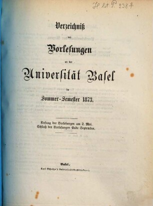 Verzeichnis der Vorlesungen. 1873, 1873. SS.