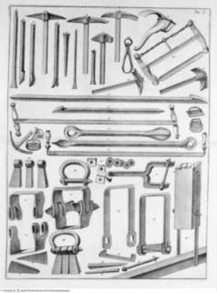 Teoria e pratica di architettura civile. Per istruzione della gioventù specialmente romana., Tafel X: Bauutensilien