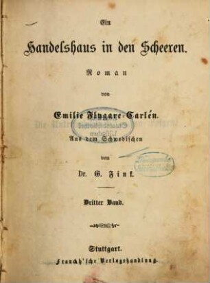 Ein Handelshaus in den Scheeren : Roman von Emilie Flygare-Carlén. Aus dem Schwedischen von G. Fink, 3