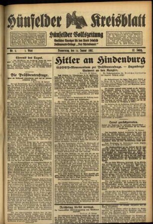 Erste Ausgabe vom Donnerstag, den 14. Januar 1932.