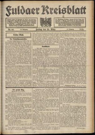 Erste Ausgabe vom Freitag, den 22. März 1912.