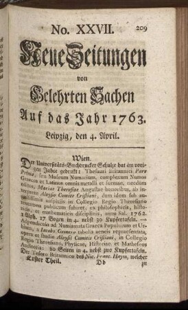 No. XXVII. Leipzig, den 4. April. - No. XXXIV. Leipzig, den 28. April.