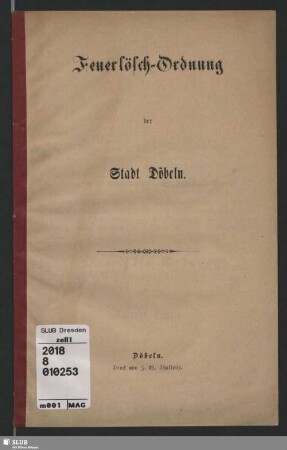 Feuerlösch-Ordnung der Stadt Döbeln