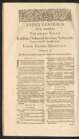 Index Generalis Sive Primus Voluminis Tertii Exhibens Ordinem Librorum, Sectionum, Numerorum & Quaestionum.