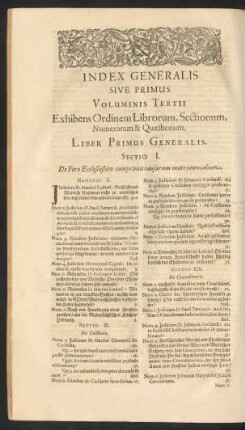 Index Generalis Sive Primus Voluminis Tertii Exhibens Ordinem Librorum, Sectionum, Numerorum & Quaestionum.