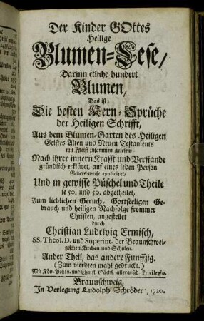 Theil 2: Der Kinder Gottes Heilige Blumen-Lese. Ander Theil