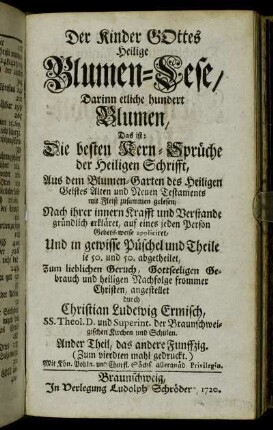 Theil 2: Der Kinder Gottes Heilige Blumen-Lese. Ander Theil
