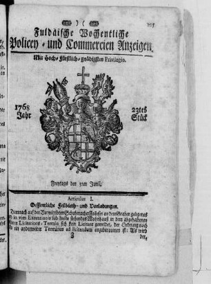 23tes Stück, Ausgabe vom 3. Junii 1768