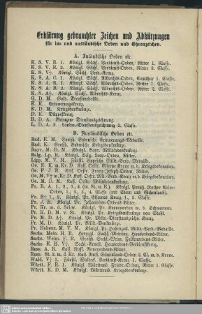 Erklärung gebrauchter Zeichen und Abkürzungen für in- und ausländische Orden und Ehrenzeichen