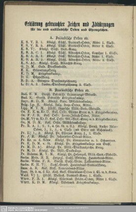 Erklärung gebrauchter Zeichen und Abkürzungen für in- und ausländische Orden und Ehrenzeichen