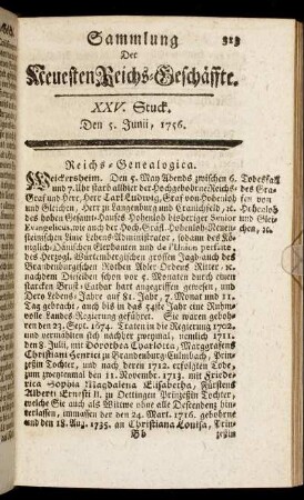XXV. Stuck. Den 5. Junii, 1756.