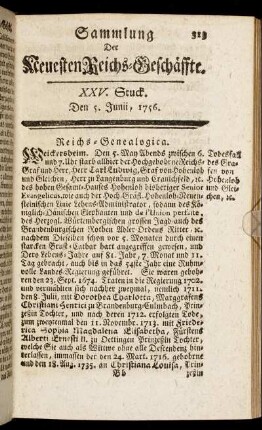 XXV. Stuck. Den 5. Junii, 1756.