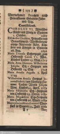 Vornehmer Printzen und Princessinnen Gebuhrts-Jahr- und Tag