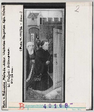 Meister von Flémalle: Mérode-Altar, linker Flügel: Stifterpaar