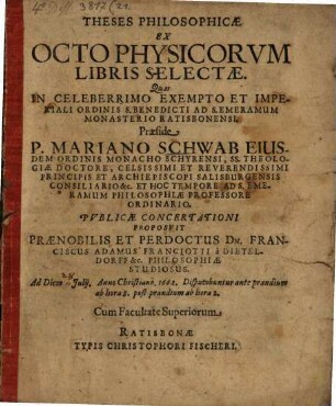 Theses philos. ex octo Physicorum libris selectae