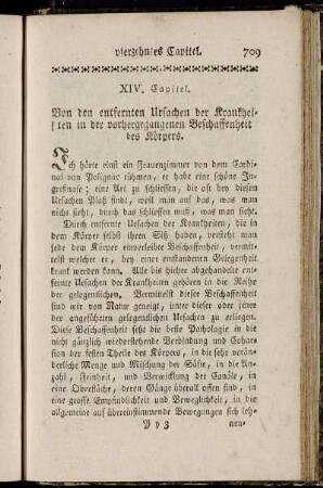 XIV. Capitel. Von den entfernten Ursachen der Krankheiten in der vorhergegangenen Beschaffenheit des Körpers.