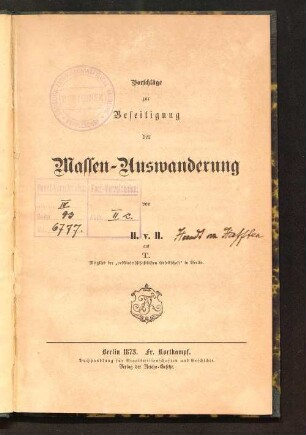 Vorschläge zur Beseitigung der Massen-Auswanderung
