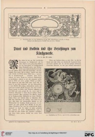 Dürer und Holbein und ihre Beziehungen zum Kunstgewerbe