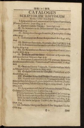 Catalogus Scriptorum Editorum Martini Hankii.