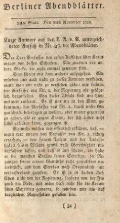 34tes Blatt. Den 8ten November 1810.
