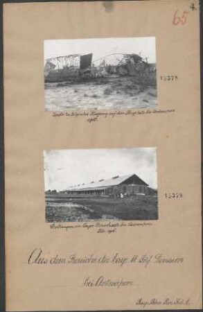 Bei Antwerpen: Zerstörtes belgisches Flugzeug auf dem Flugplatz bei Antwerpen 1916