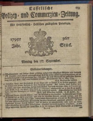 36tes Stueck, Montag den 7ten September 1795