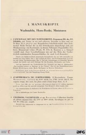 I. Manuskripte (Nr. 1-39)