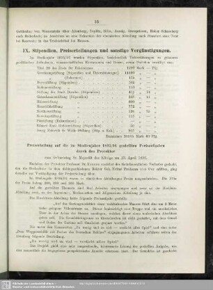 IX. Stipendien, Preiserteilungen und sonstige Vergünstigungen