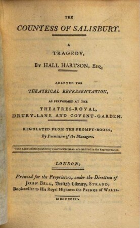 The countess of Salisbury : a tragedy