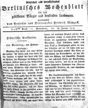 212tes Stueck, Sonnabend, den 23 Januar 1813