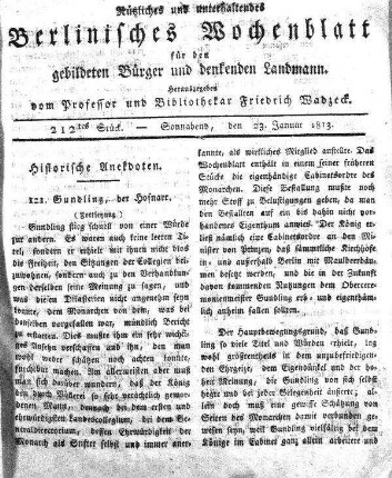 212tes Stueck, Sonnabend, den 23 Januar 1813