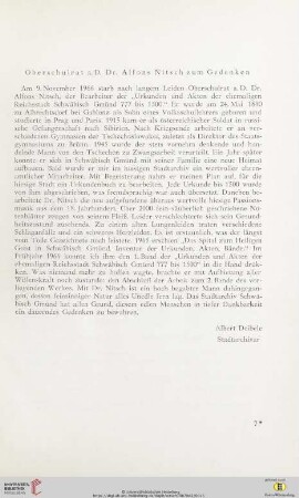 Oberschulrat a.D. Dr. Alfons Nitsch zum Gedenken