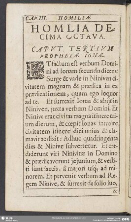 Caput Tertium Prophetae Ionae [Homilia Decima Octava - Homilia Vigesima Sexta]